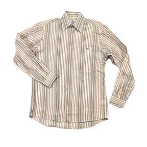 Lacoste mens 38 M Medium white red stripe button up casual sport shirt EUC